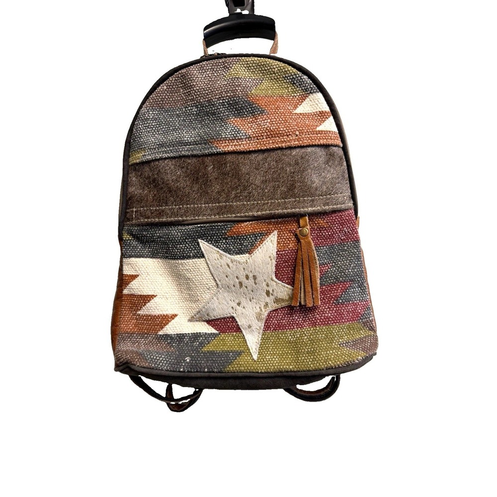 Myra Bag Western Multicolor Geometric Backpack Star Patch Tassel Zip Lined